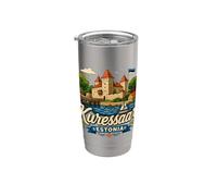 Regalo de recuerdo de viaje de Kuressaare Estonia dibujado a mano Vaso térmico de acero inoxidable de doble pared