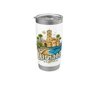 Regalo de recuerdo de viaje de Larnaca Chipre dibujado a mano Vaso térmico de acero inoxidable de doble pared