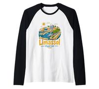 Regalo de Recuerdo de Viaje de Limassol Chipre Dibujado a Mano Camiseta Manga Raglan