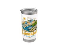Regalo de recuerdo de viaje de Limassol Chipre dibujado a mano Vaso térmico de acero inoxidable de doble pared