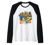 Regalo de Recuerdo de Viaje de Luanda Angola Dibujado a Mano Camiseta Manga Raglan