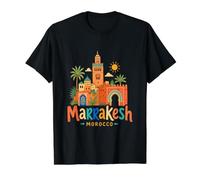 Regalo de Recuerdo de Viaje de Marrakech Marruecos Dibujado a Mano Camiseta gráfica económica, Hombre, Negro, S