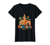 Regalo de Recuerdo de Viaje de Marrakech Marruecos Dibujado a Mano Camiseta gráfica económica, Mujer, Negro, XL