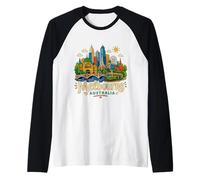 Regalo de Recuerdo de Viaje de Melbourne Australia Dibujado a Mano Camiseta Manga Raglan