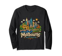 Regalo de Recuerdo de Viaje de Melbourne Australia Dibujado a Mano Manga Larga