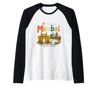 Regalo de Recuerdo de Viaje de Mumbai India Dibujado a Mano Camiseta Manga Raglan