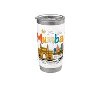 Regalo de recuerdo de viaje de Mumbai India dibujado a mano Vaso térmico de acero inoxidable de doble pared