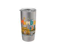Regalo de recuerdo de viaje de Mumbai India dibujado a mano Vaso térmico de acero inoxidable de doble pared