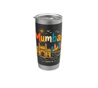 Regalo de recuerdo de viaje de Mumbai India dibujado a mano Vaso térmico de acero inoxidable de doble pared