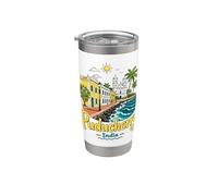 Regalo de recuerdo de viaje de Puducherry India dibujado a mano Vaso térmico de acero inoxidable de doble pared