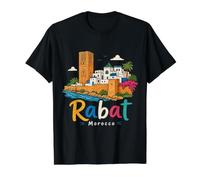 Regalo de Recuerdo de Viaje de Rabat Marruecos Dibujado a Mano Camiseta gráfica económica, Hombre, Negro, XL