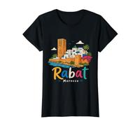 Regalo de Recuerdo de Viaje de Rabat Marruecos Dibujado a Mano Camiseta gráfica económica, Mujer, Negro, L