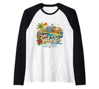 Regalo de Recuerdo de Viaje de Sal Rei Cabo Verde Dibujado a Mano Camiseta Manga Raglan