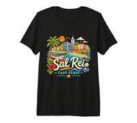 Regalo de Recuerdo de Viaje de Sal Rei Cabo Verde Dibujado a Mano Camiseta Premium