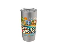Regalo de recuerdo de viaje de Sal Rei Cabo Verde dibujado a mano Vaso térmico de acero inoxidable de doble pared
