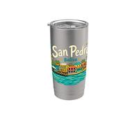 Regalo de recuerdo de viaje de San Pedro Belice dibujado a mano Vaso térmico de acero inoxidable de doble pared