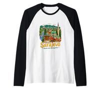 Regalo de Recuerdo de Viaje de Sarajevo Bosnia Dibujado a Mano Camiseta Manga Raglan