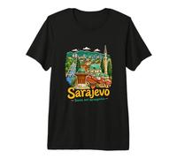 Regalo de Recuerdo de Viaje de Sarajevo Bosnia Dibujado a Mano Camiseta Premium