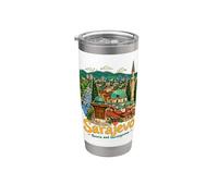 Regalo de recuerdo de viaje de Sarajevo Bosnia dibujado a mano Vaso térmico de acero inoxidable de doble pared