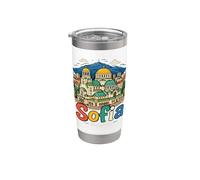 Regalo de recuerdo de viaje de Sofía Bulgaria dibujado a mano Vaso térmico de acero inoxidable de doble pared
