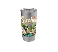 Regalo de recuerdo de viaje de Suzhou China dibujado a mano Vaso térmico de acero inoxidable de doble pared