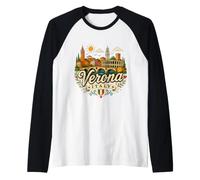 Regalo de Recuerdo de Viaje de Verona Italia Dibujado a Mano Camiseta Manga Raglan