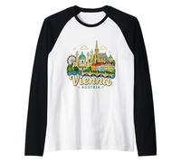 Regalo de Recuerdo de Viaje de Viena Austria Dibujado a Mano Camiseta Manga Raglan