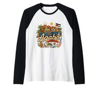 Regalo de Recuerdo de Viaje Dibujado a Mano Aqaba Jordan Camiseta Manga Raglan