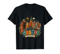 Regalo de Recuerdo de Viaje Dibujado a Mano de Gdansk Polonia Camiseta gráfica económica