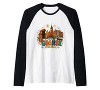 Regalo de Recuerdo de Viaje Dibujado a Mano de Gdansk Polonia Camiseta Manga Raglan