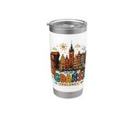 Regalo de recuerdo de viaje dibujado a mano de Gdansk Polonia Vaso térmico de acero inoxidable de doble pared