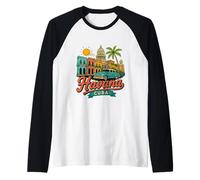 Regalo de Recuerdo de Viaje Dibujado a Mano de la Habana Cuba Camiseta Manga Raglan