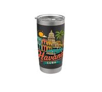 Regalo de recuerdo de viaje dibujado a mano de la Habana Cuba Vaso térmico de acero inoxidable de doble pared