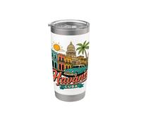 Regalo de recuerdo de viaje dibujado a mano de la Habana Cuba Vaso térmico de acero inoxidable de doble pared