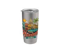 Regalo de recuerdo de viaje dibujado a mano de la Habana Cuba Vaso térmico de acero inoxidable de doble pared