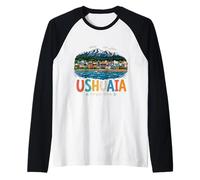 Regalo de Recuerdo de Viaje Dibujado a Mano de Ushuaia Argentina Camiseta Manga Raglan