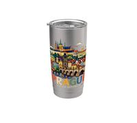 Regalo de recuerdo de viaje dibujado a mano Praga República Checa Vaso térmico de acero inoxidable de doble pared