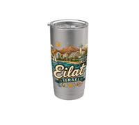 Regalo de recuerdo de viaje Eilat Israel dibujado a mano Vaso térmico de acero inoxidable de doble pared