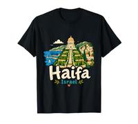 Regalo de Recuerdo de Viaje Haifa Israel Dibujado a Mano Camiseta