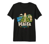 Regalo de Recuerdo de Viaje Haifa Israel Dibujado a Mano Camiseta Premium