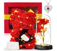 Regalo de San Valentín para Ella, Regalos para Mujer, Regalos Aniversario Cumpleaños para Madres Hermana Madre Novia, Rosa Eterna Conjunto de Oso Rosa, Rosa Brillante, Collar y caja de Regalo