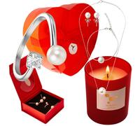 Regalo de San Valentín para mujer - Caja de regalo para mi mujer: Caja con espejo + Vela de cera vegetal artesanal 100% natural fragancia francesa + un Ensamble de 4 joyas ajustables bañadas en plata