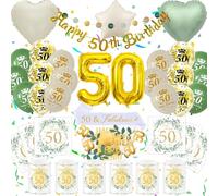 Regalo Decoración Hombre Mujer 50 Años, 50th Happy Birthday Decoracion Globos Verde Dorados Servilleta Linterna Faja Confeti Guirnalda, Globos 50 Cumpleaños Hombre Mujer (Adornos Cumpleaños 50 Años)