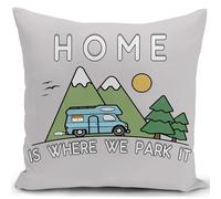 Regalo del Propietario de la Autocaravana Gris Claro Caravan Camping Home is Where We Park it Throw Cushion Cover Decor Holiday Coach Bed Sofa 40x40cm