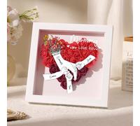 Regalo Dia de la Madre Caja de Sombra de Flores Personalizada Cuadro de Flores con Nombre Marco de Flores Secas de Corazón Regalo de Cumpleaños para Mamá Abuela (Rojo)