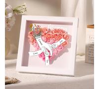 Regalo Dia de la Madre Caja de Sombra de Flores Personalizada Cuadro de Flores con Nombre Marco de Flores Secas de Corazón Regalo de Cumpleaños para Mamá Abuela (Rosa)