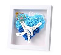 Regalo Dia de la Madre Caja de Sombra Personalizada con Rosa y Nombre Regalos Personalizados para mamá (Flower-Azul)
