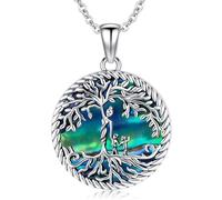 Regalo Dia De La Madre, Collar Plata de Ley 925 Mujer Colgante Arbol de La Vida para Mamá Hija, Collar Madre con Concha de Abalón Joyería Regalos para Mujer Mamá Hermana (D-madre con dos hijos)