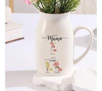 Regalo Dia de la Madre Regalo para Mamá Abuela Jarrón de Cerámica Personalizado con 1-8 Nombre Decoración (A#2)