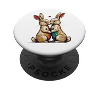 Regalo Día de San Valentín Aniversario Besos Honey Bunny PopSockets PopGrip Adhesivo